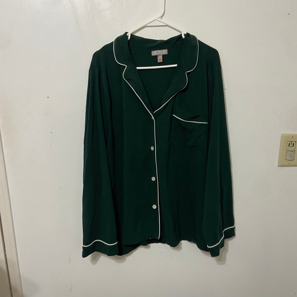 J Crew Women's 3X Green Long Sleeve‎ Pajama Set Top Pants Piping PJs